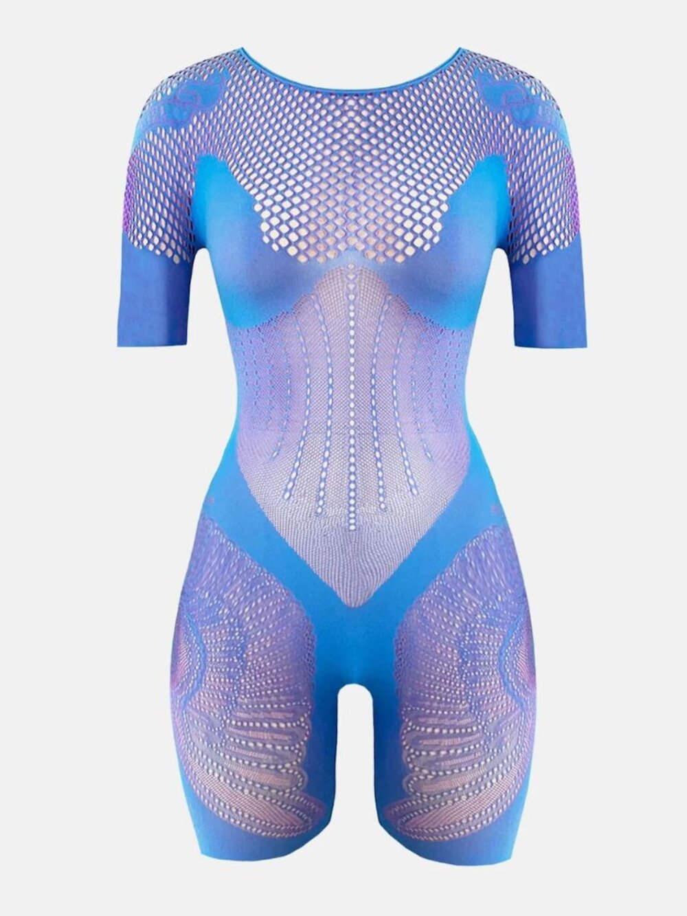 NEW Poster Girl Vivian Playsuit in Crypto Blue Fishnet Sheer Mesh Short Romper
